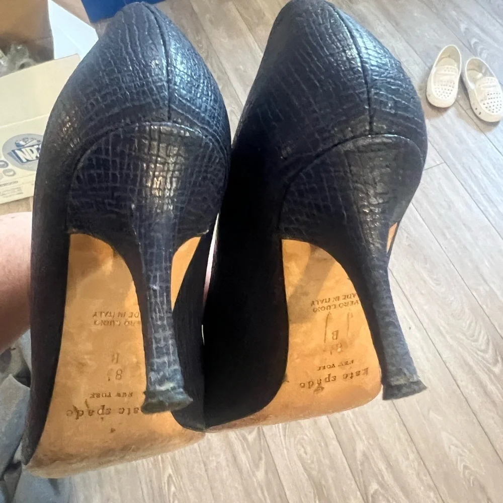 kate spade Black Pumps with Silver Pointed Toe & Bow Accent